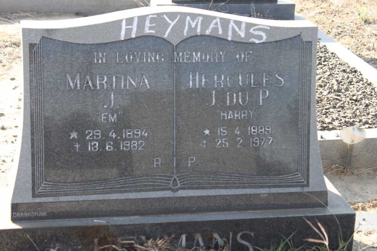 HEYMANS Hercules J. du P. 1889-1977 &amp; Martina J. 1894-1982