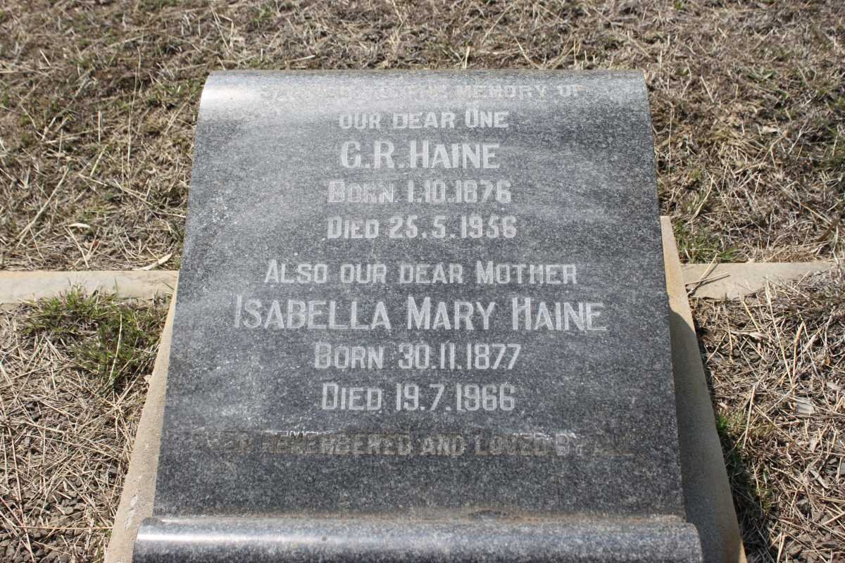 HAINE G.R. 1876-1956  &amp; Isabella Mary 1877-1966