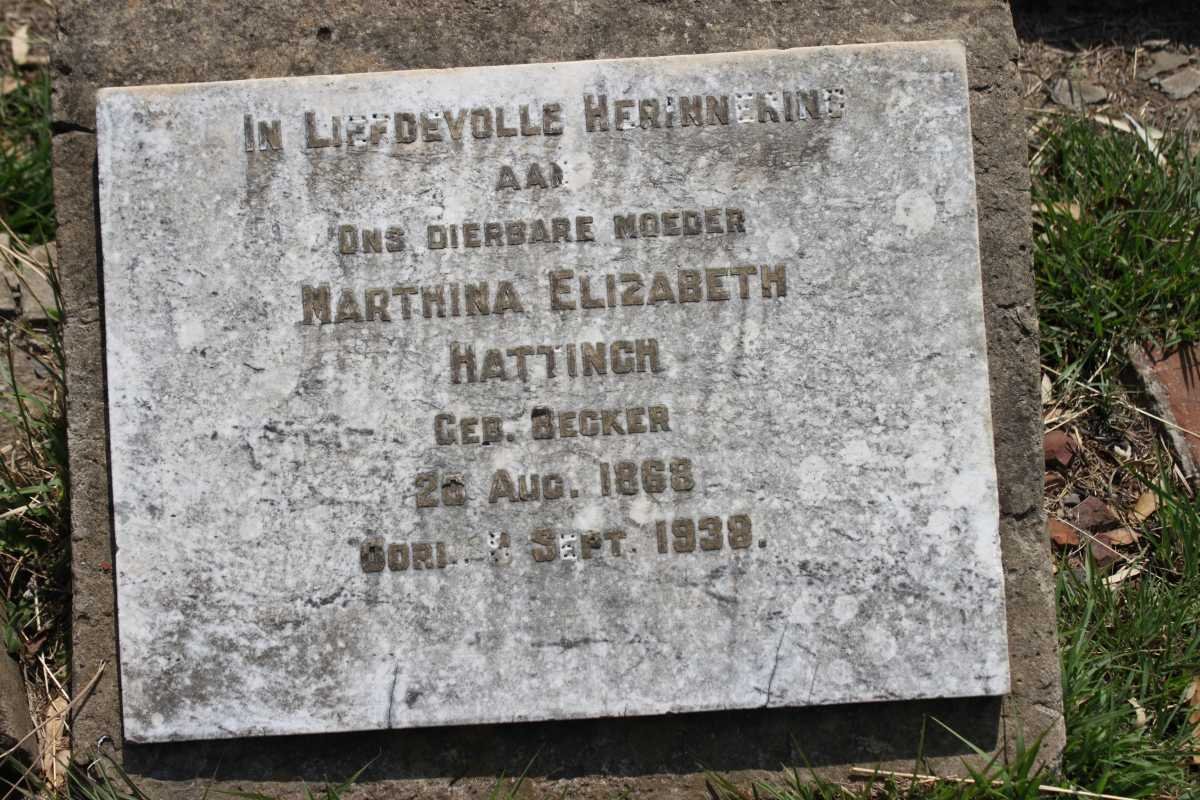 HATTINGH Marthina Elizabeth nee BECKER 1868-1938