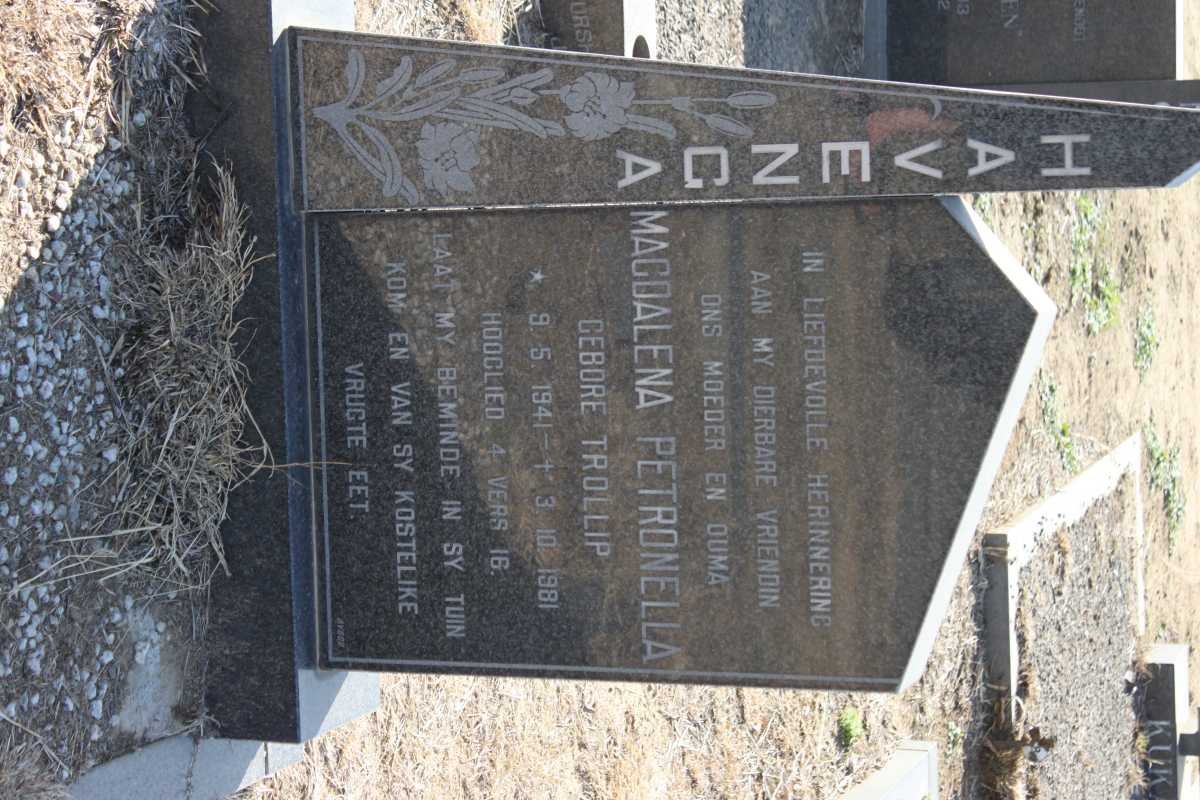 HAVENGA Magdalena Petronella nee TROLLIP 1941-1981