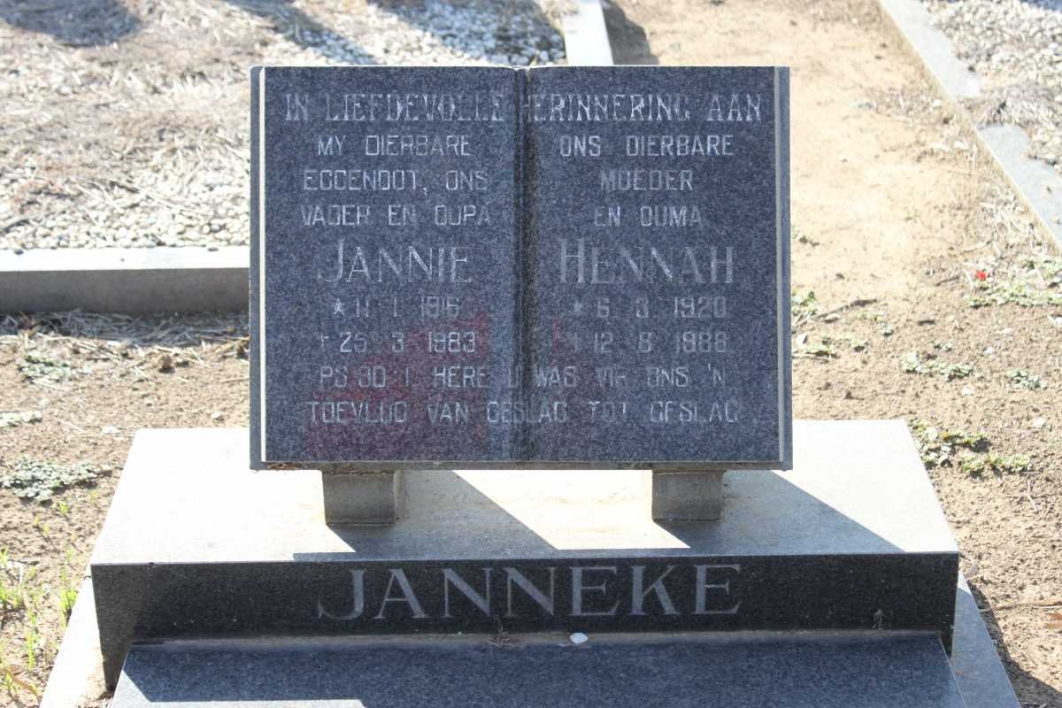 JANNEKE Jannie 1916-1983 &amp; Hennah 1920-1988