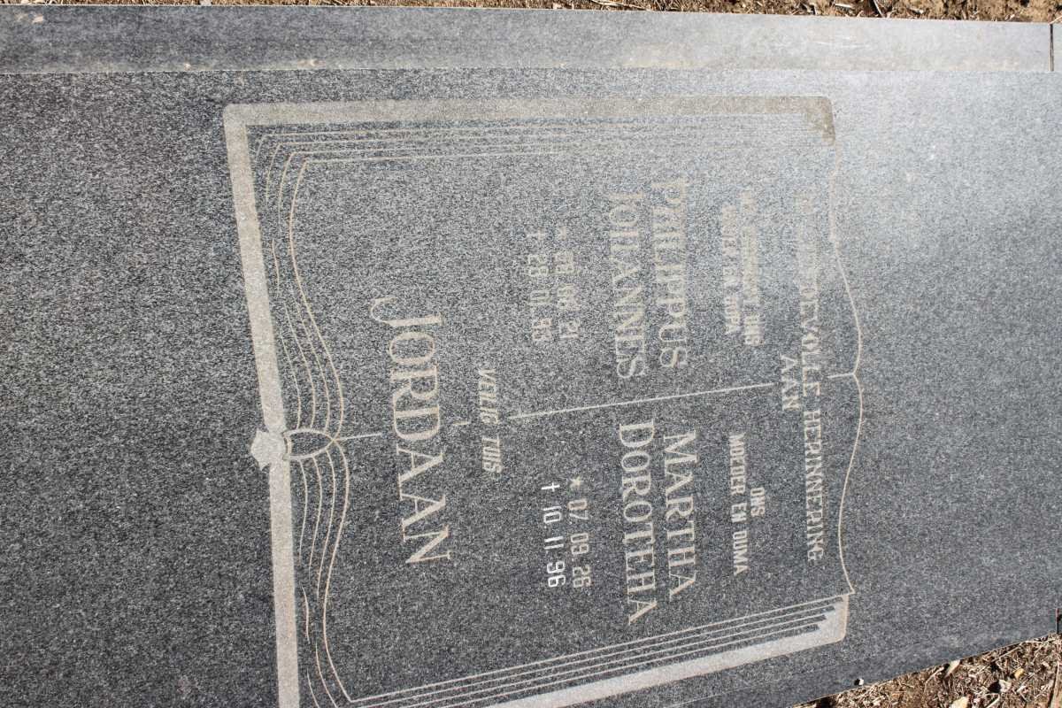 JORDAAN Philippus Johannes 1921-1993 &amp; Martha Doroteha 1926-1996