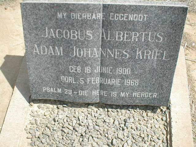 KRIEL Jacobus Albertus Adam Johannes 1900-1968