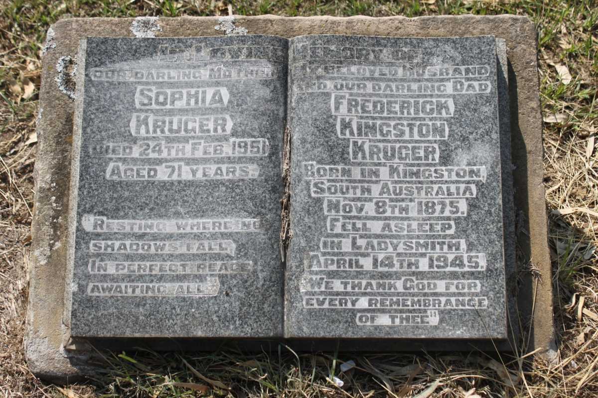 KRUGER Frederick Kingston 1875-1945 &amp; Sophia -1951