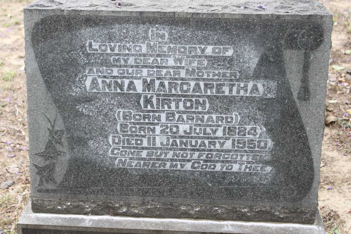 KIRTON Anna Margaretha nee BARNARD 1884-1950