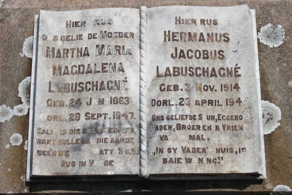 LABUSCHAGNE Hermanus Jacobus 1914-1946 &amp; Martha Maria Magdalena 1863-1947
