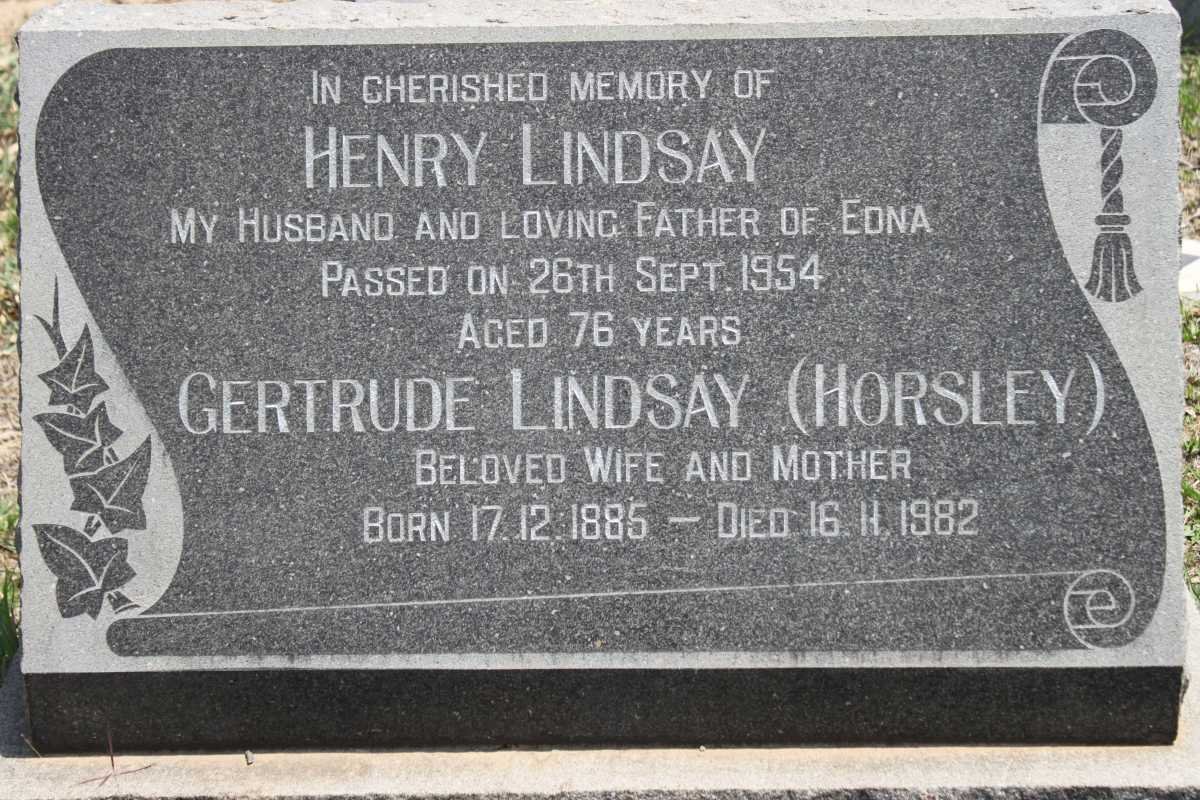 LINDSAY Henry -1954 &amp; Gertrude HORSLEY 1885-1982