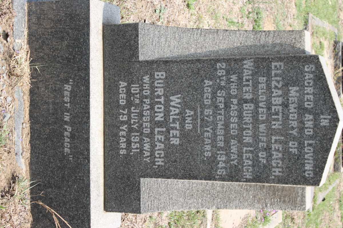 LEACH Walter Burton -1951 &amp; Elizabeth -1946