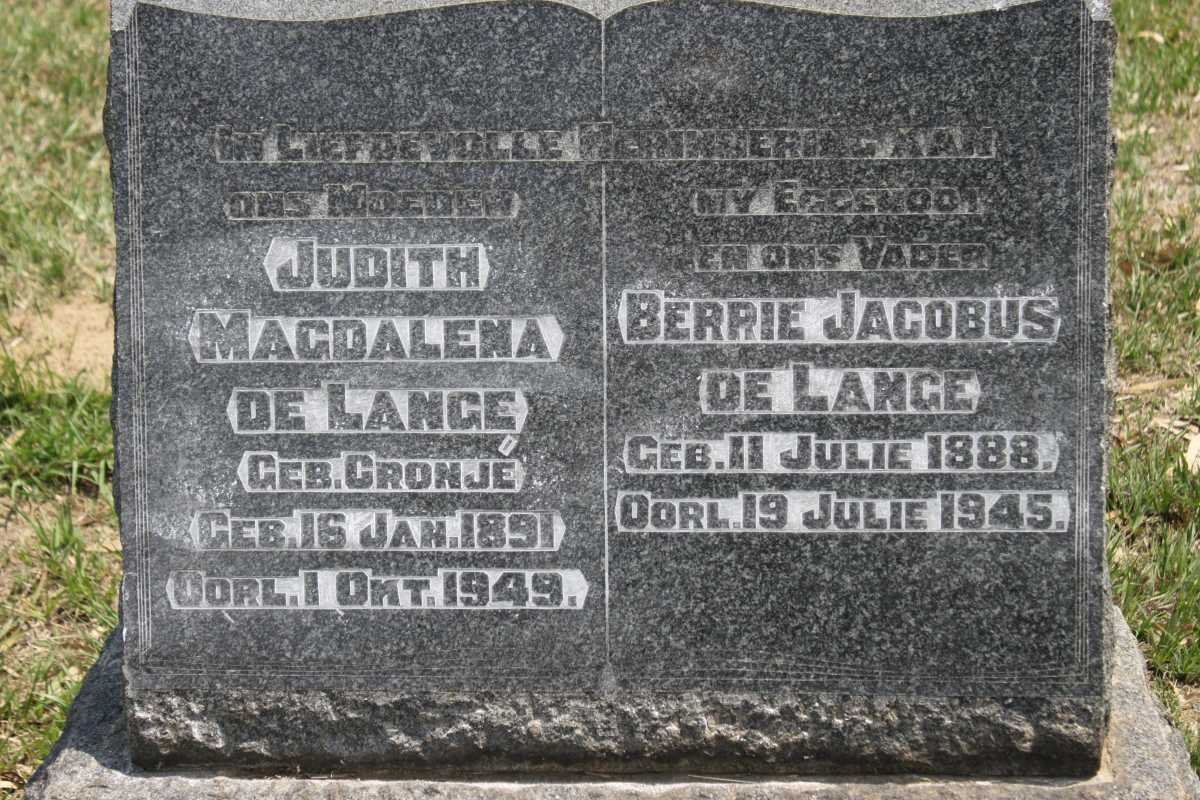 LANGE Berrie Jacobus, de 1888-1945 &amp; Judith Magdalena CRONJE 1891-1949