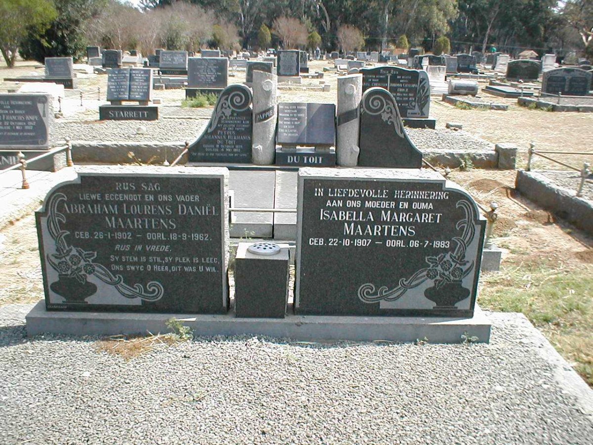 MAARTENS Abraham Lourens Daniël 1902-1962 &amp; Isabella Margaret 1907-1983