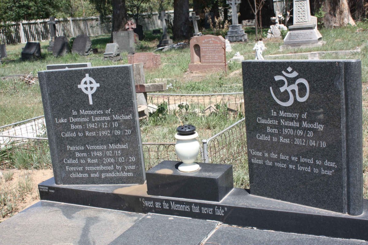 MICHAEL Luke Dominic Lazarus 1942-1992 &amp; Patricia Veronica 1948-2006 :: MOODLEY Claudette Natasha 1970-2012