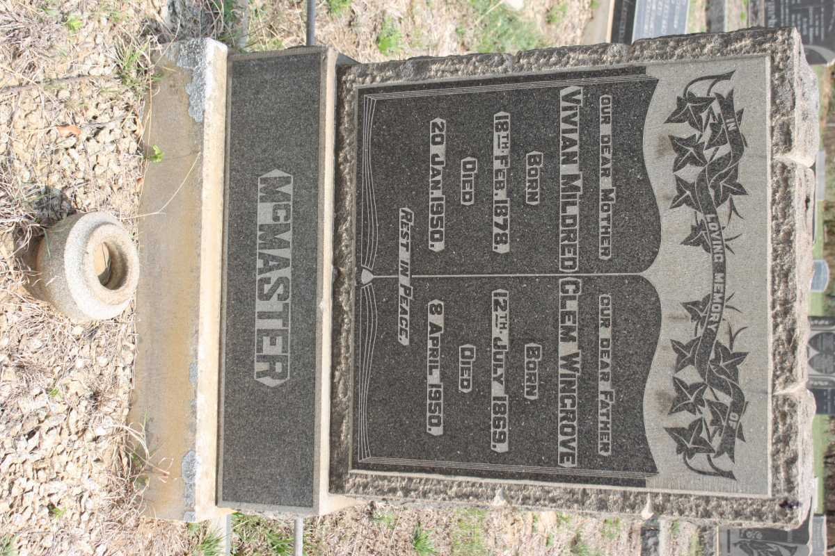 McMASTER Clem Wingrove 1869-1950 &amp; Vivian Mildred 1878-1950