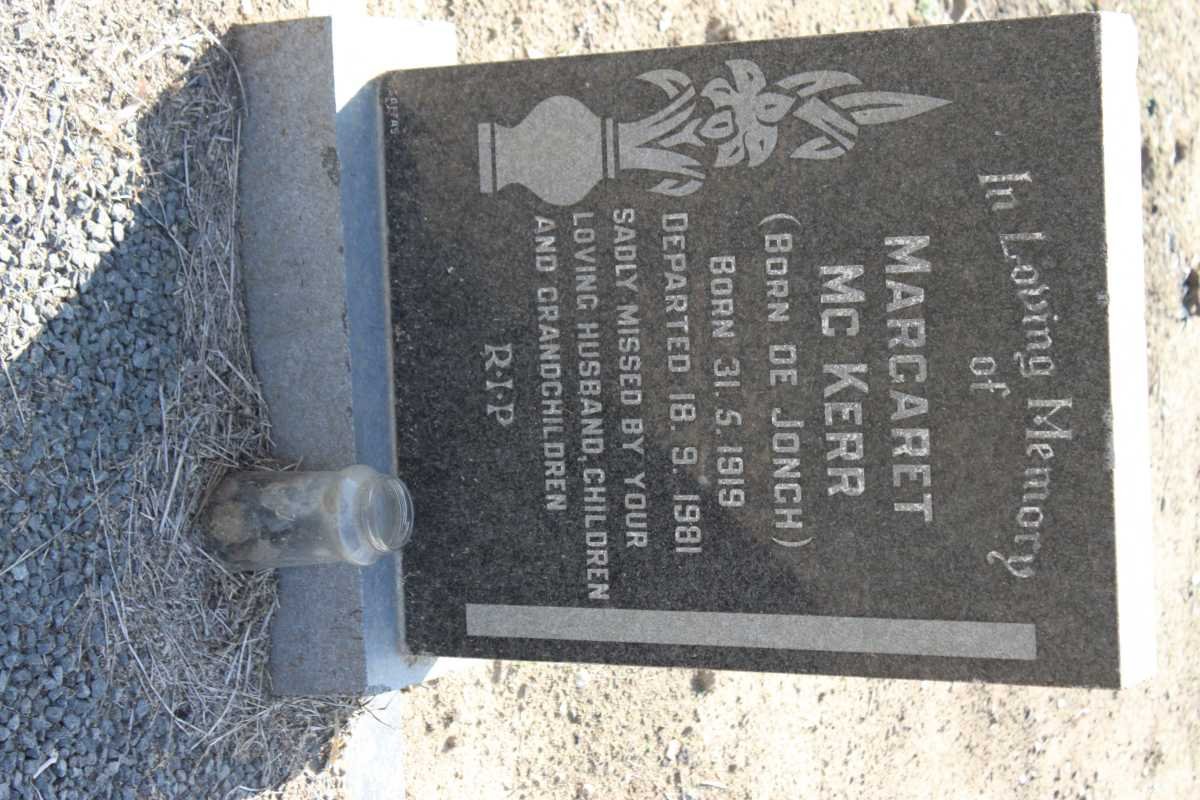 Mc KERR Margaret nee DE JONGH 1919-1981