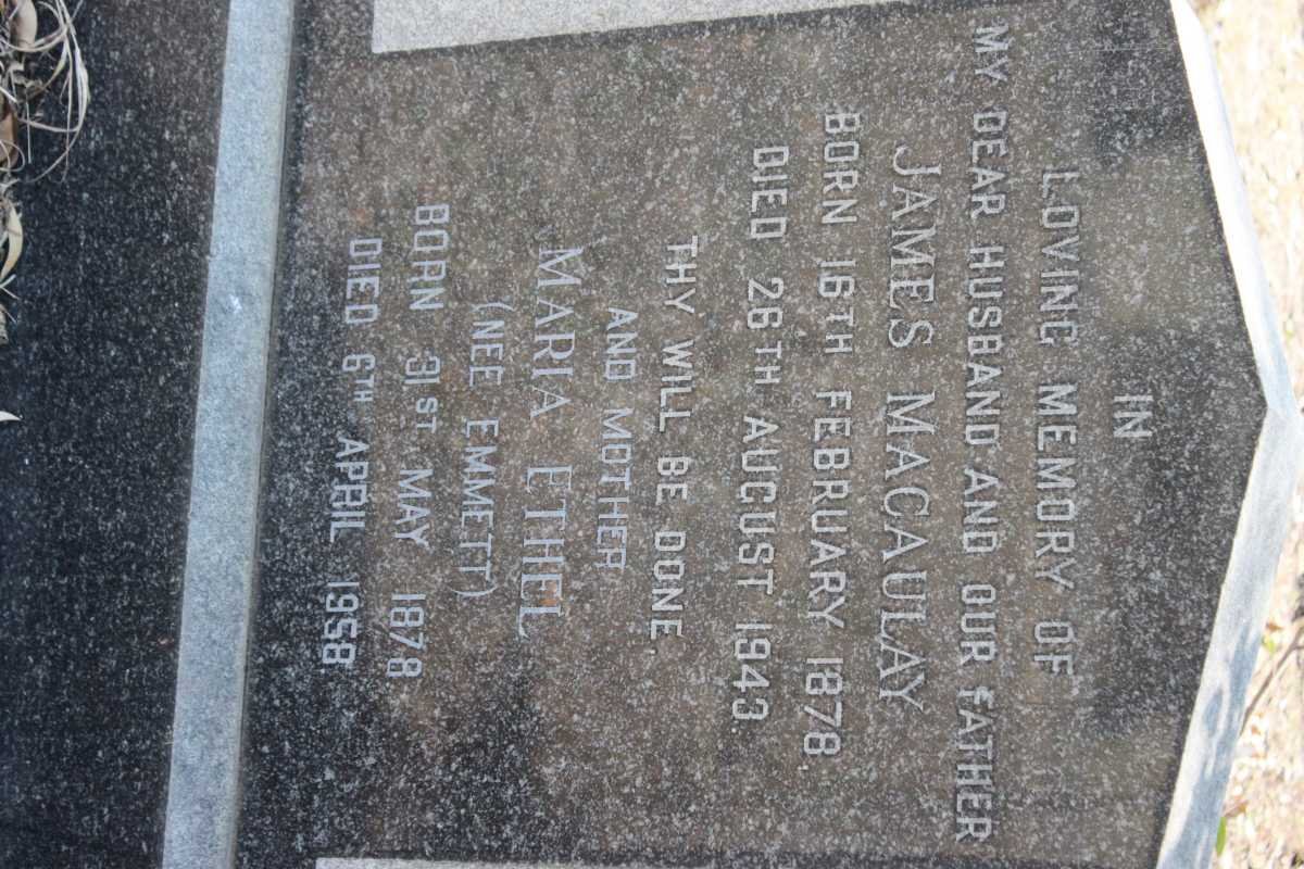 MACAULAY James 1878-1943 &amp; Maria Ethel EMMETT 1878-1958