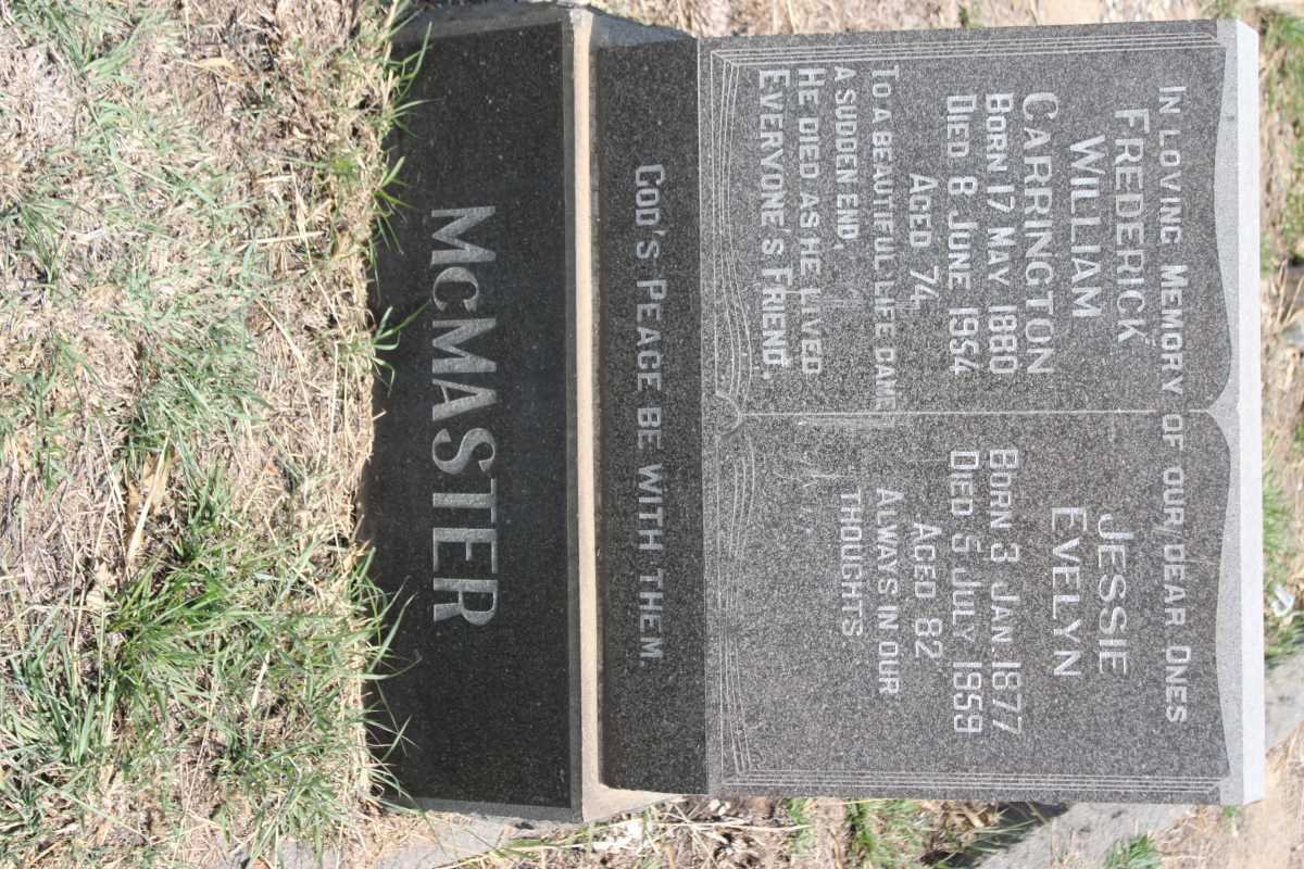 McMASTER Frederick William Carrington 1880-1954 &amp; Jessie Evelyn 1877-1959