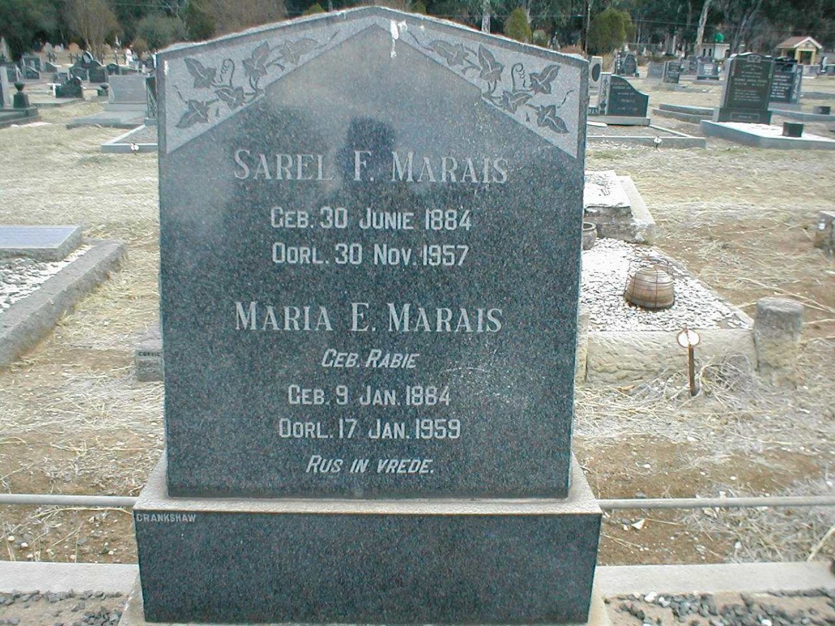 MARAIS Sarel F. 1884-1957 &amp; Marie E. RABIE 1884-1959