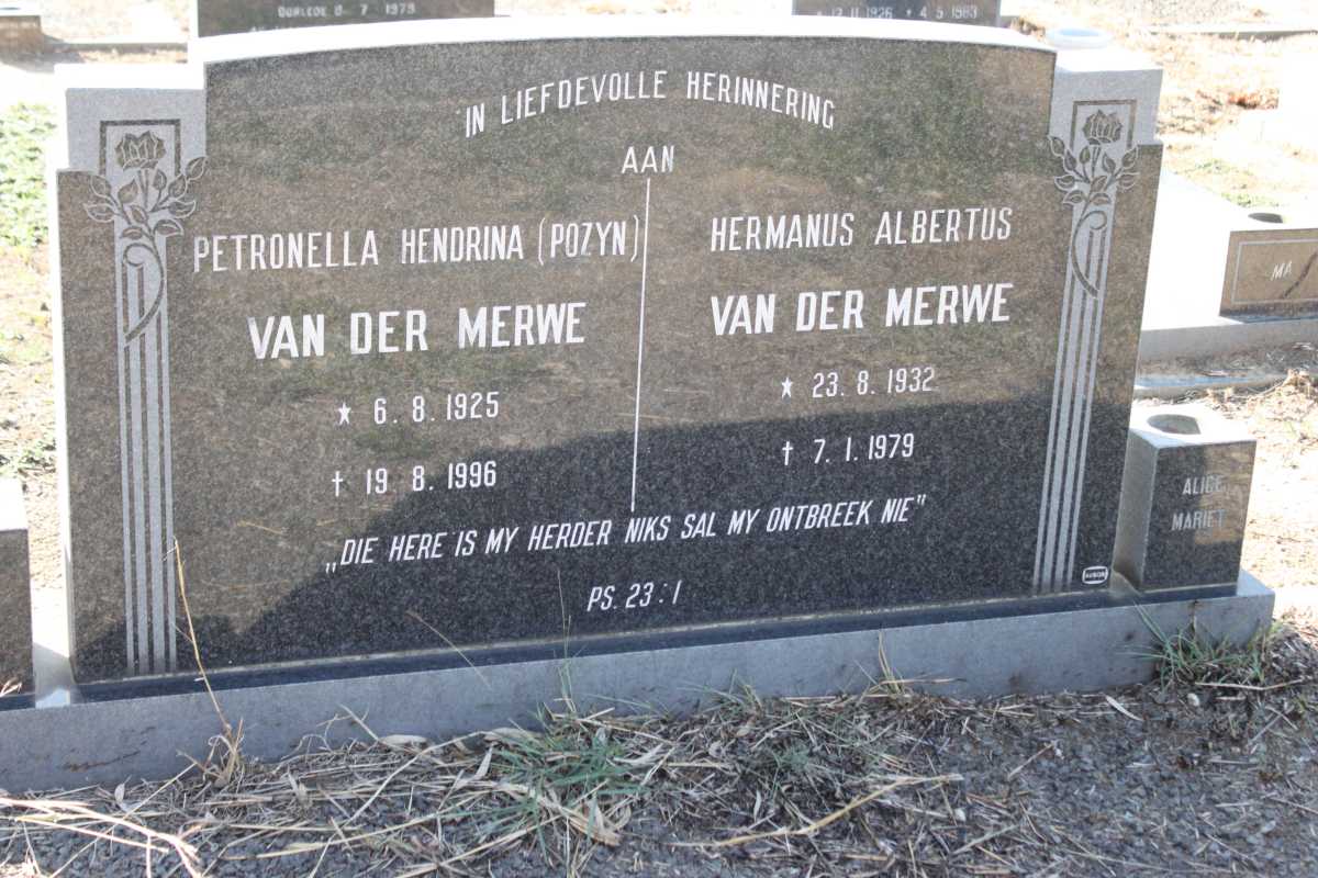 MERWE Hermanus Albertus, van der 1932-1979 &amp; Petronella Hendrina POZYN 1925-1996