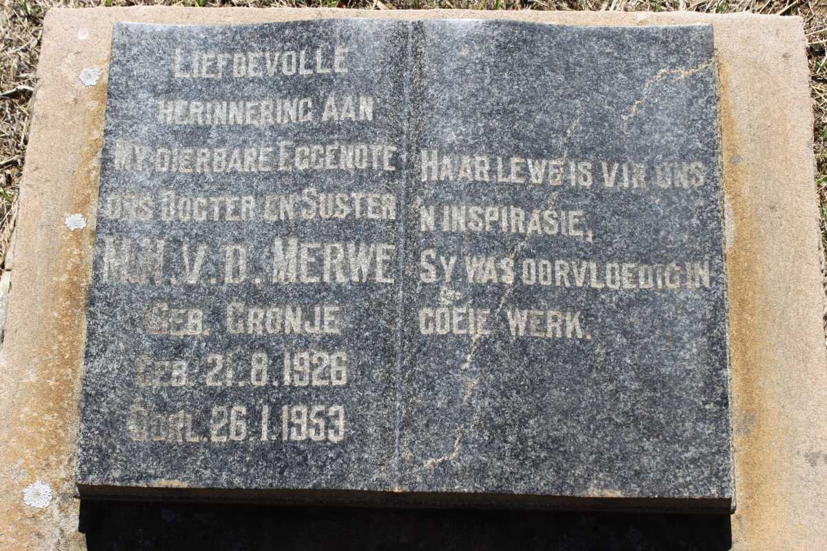 MERWE M.H., v.d. nee CRONJE 1926-1953