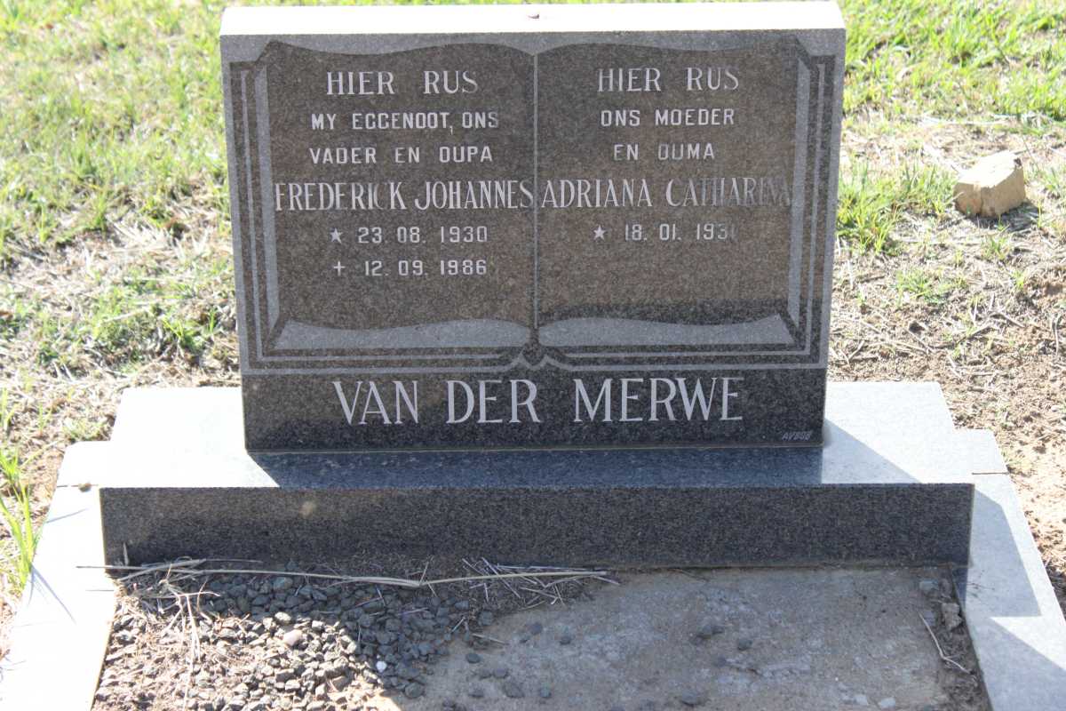 MERWE Frederick Johannes, van der 1930-1986 &amp; Adriana Catharina 1931- 