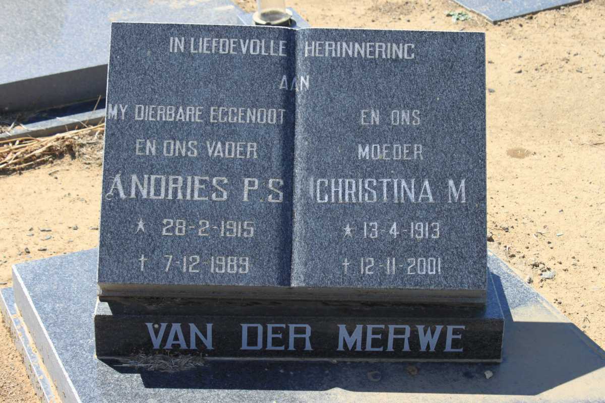MERWE Andries P.S., van der  1915-1989 &amp; Christina M. 1913-2001