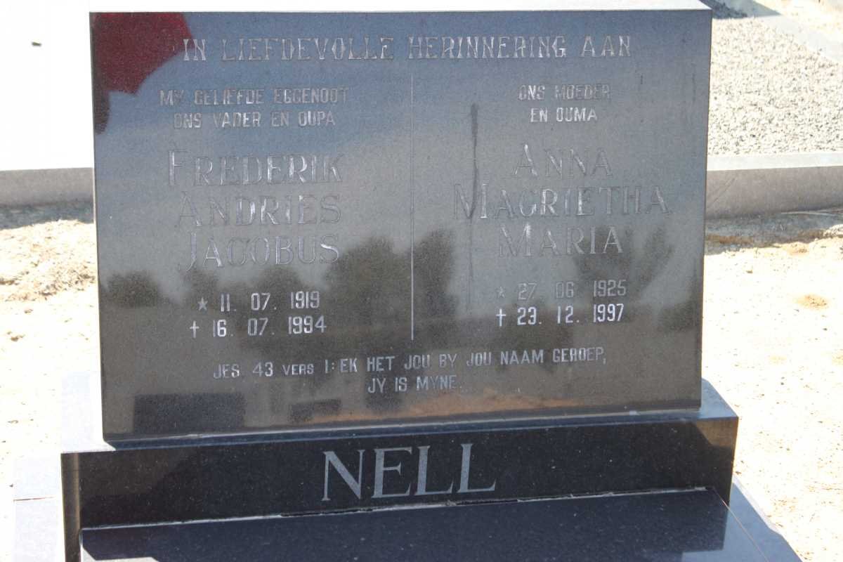 NELL Frederik Andries Jacobus 1919-1994 &amp; Anna Magrietha Maria 1925-1997