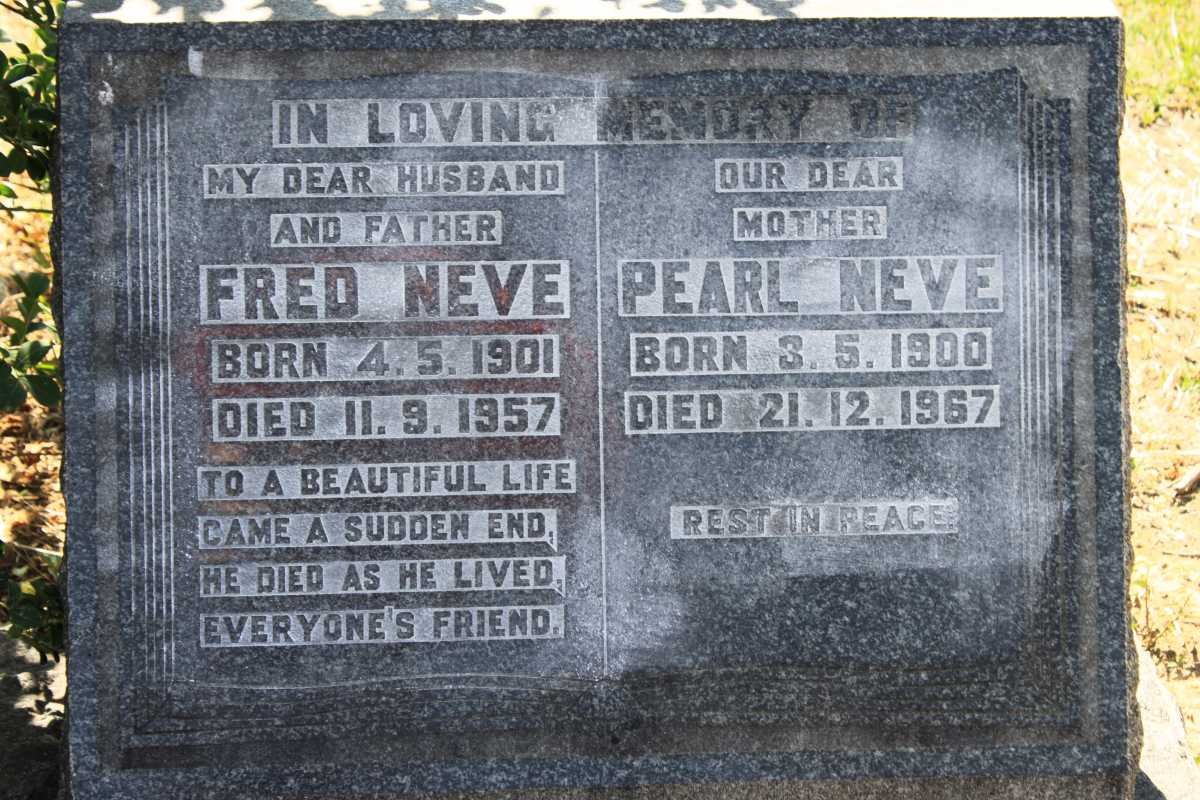NEVE Fred 1901-1957 &amp; Pearl 1900-1967