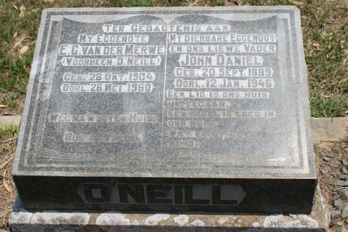 O'NEILL John Daniel 1889-1946 :: MERWE E.G., van der voorheen O'NEILL 1904-1960