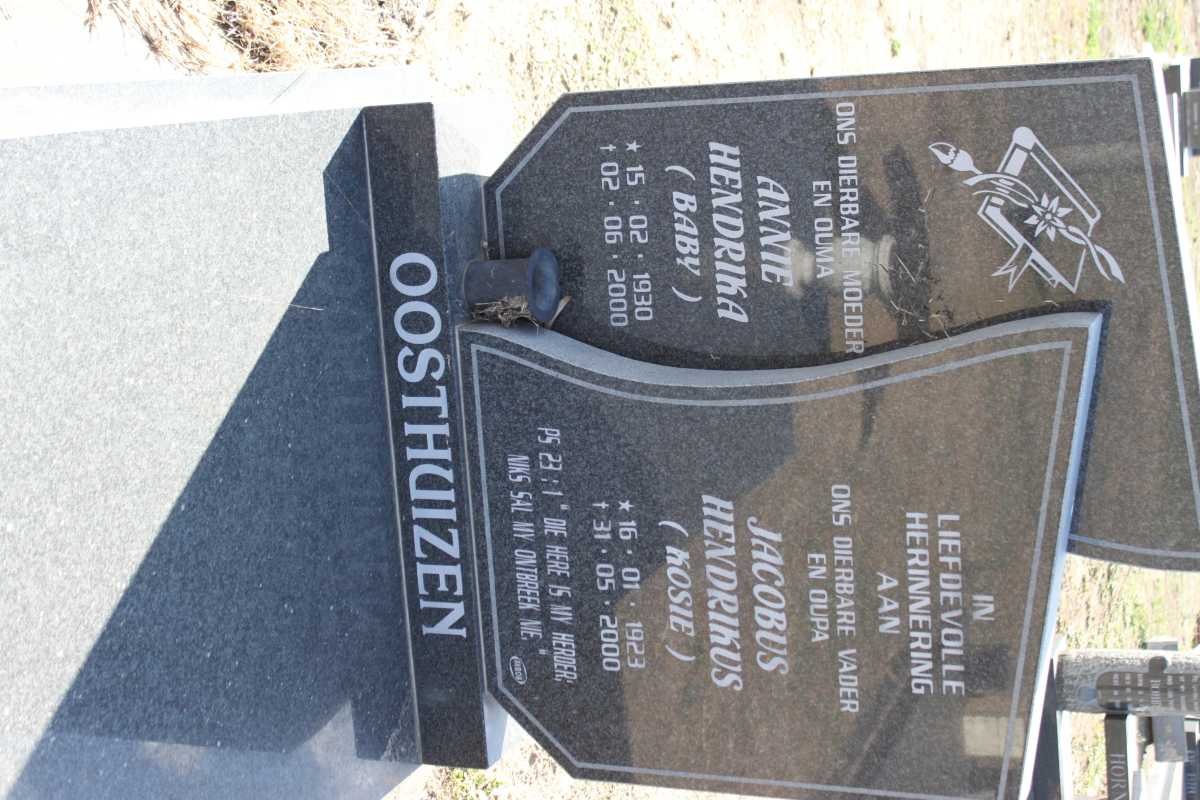 OOSTHUIZEN  Jacobus Hendrikus 1923-2000 &amp; Annie Hendrika 1930-2000