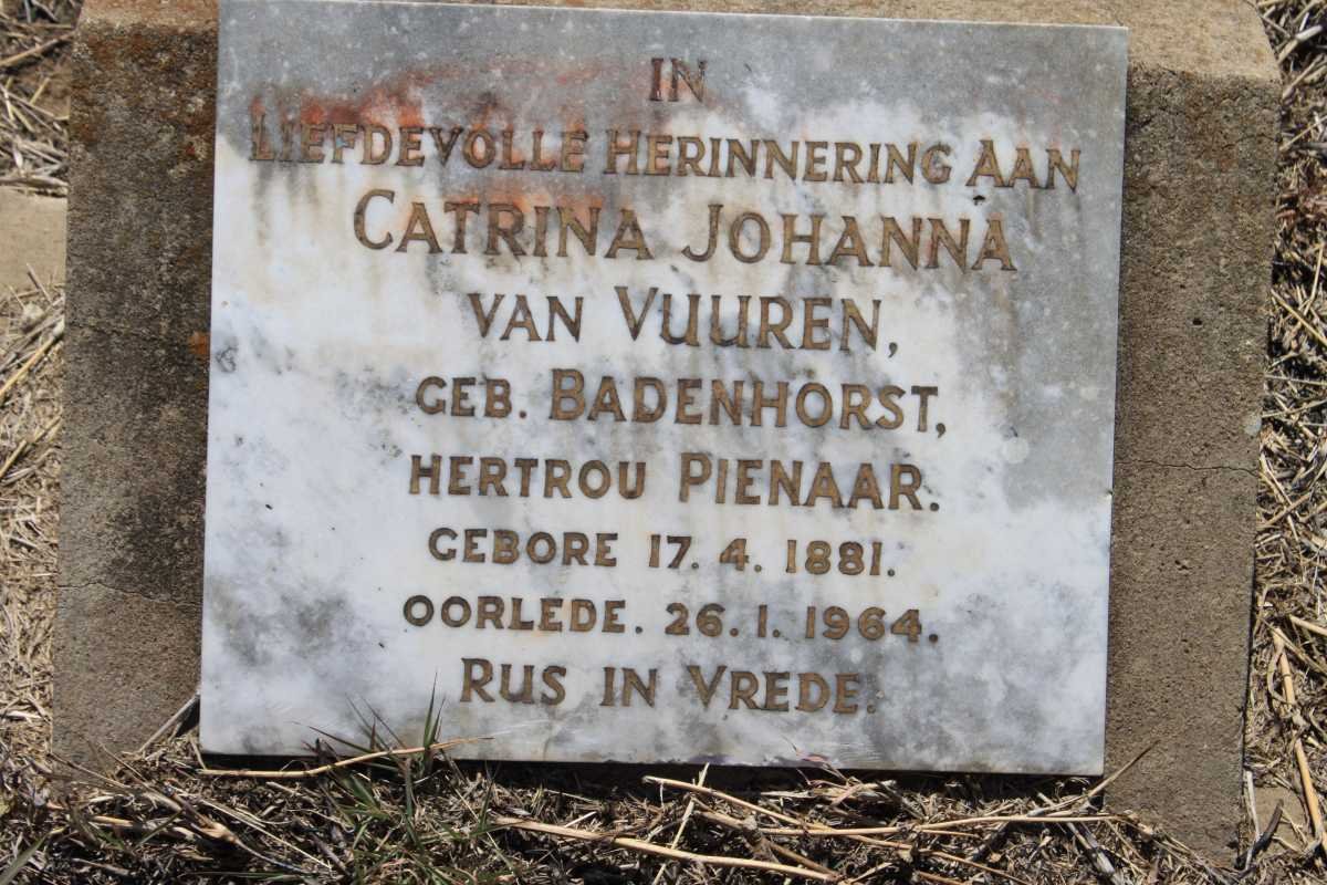 PIENAAR Catrina Johanna voorheen van VUUREN nee BADENHORST 1881-1964