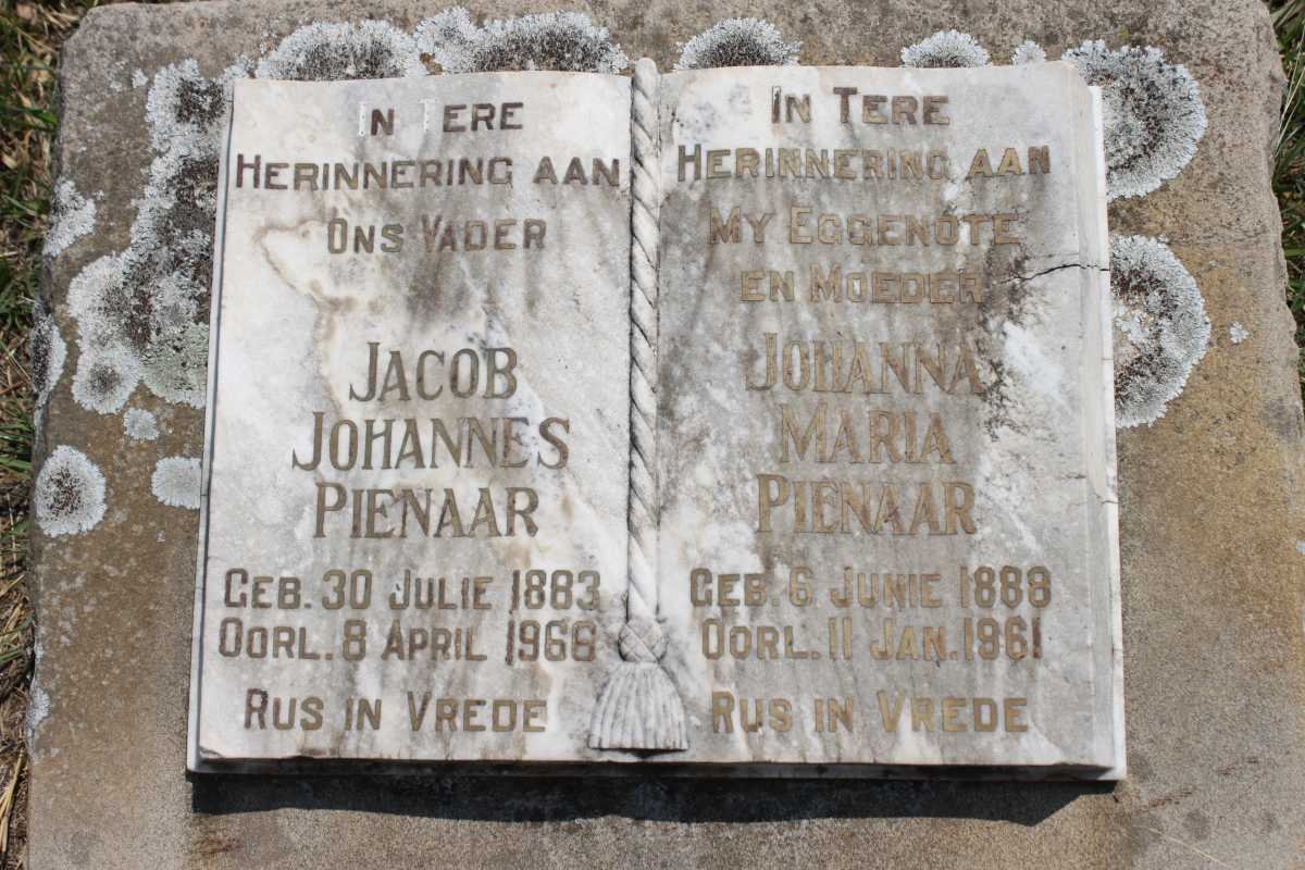 PIENAAR Jacob Johannes 1883-1968 &amp; Johanna Maria 1888-1961