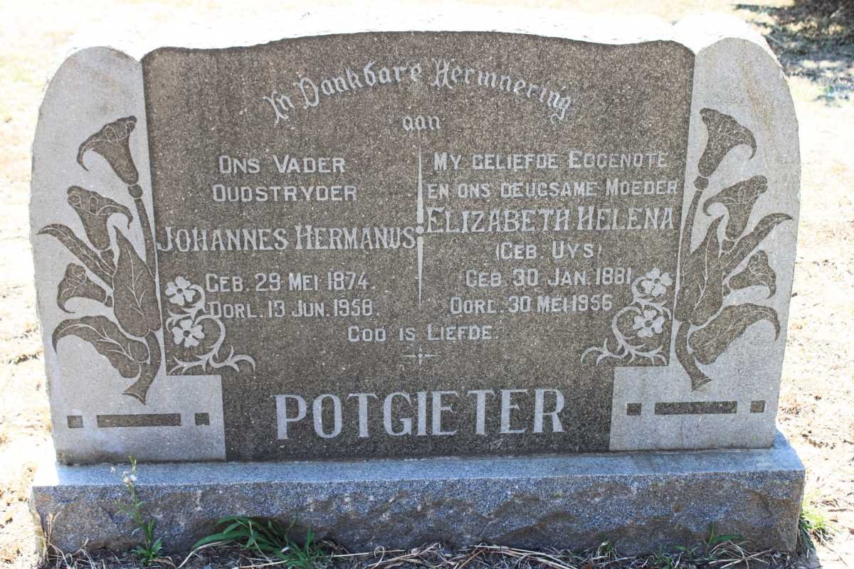 POTGIETER Johannes Hermanus 1874-1958 &amp; Elizabeth Helena UYS 1881-1956