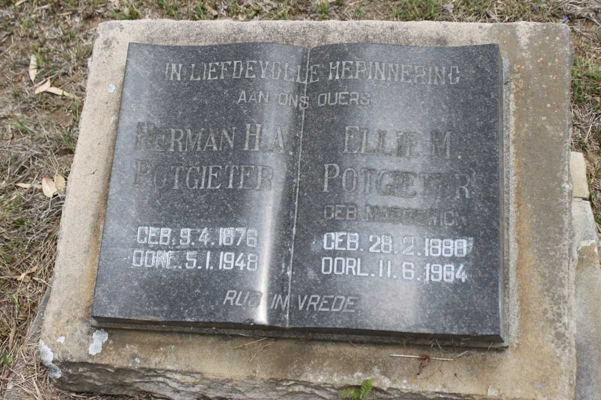 POTGIETER H.A. 1876-1948 &amp; Ellie M. nee MARNEWICK 1888-1964