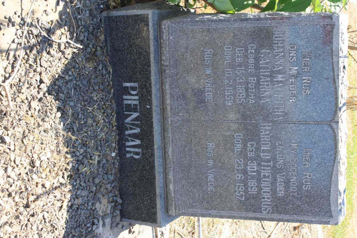 PIENAAR Harold Theodorus 1891-1957 &amp; Johanna Magritha Catharina BOTHA 1895-1959