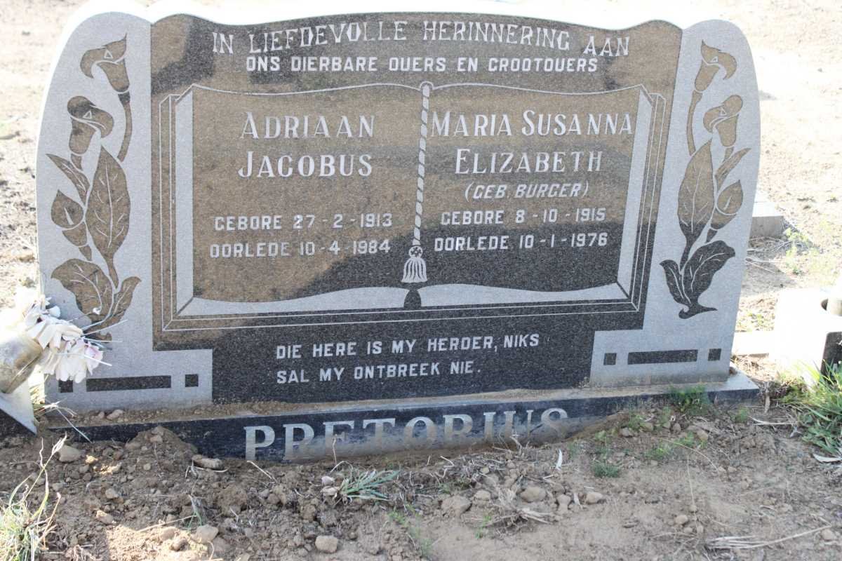 PRETORIUS Adriaan Jacobus 1913-1984 &amp; Maria Susanna Elizabeth BURGER 1915-1976