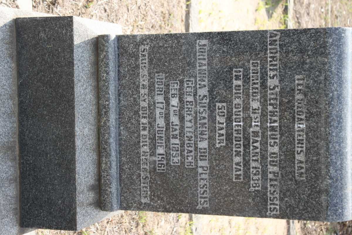 PLESSIES Andries Stephanus, du 1888-1958 &amp; Johanna Susanna BREYTENBACH 1893-1961