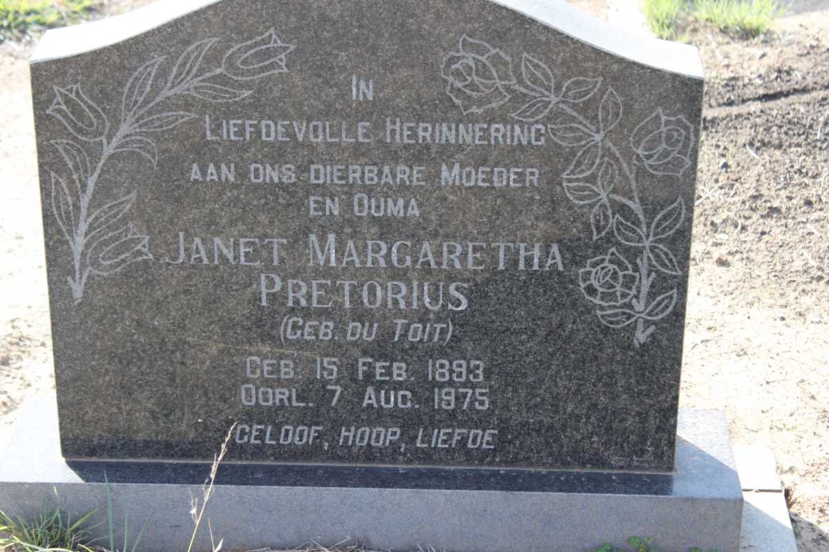 PRETORIUS Janet Margaretha nee DU TOIT 1893-1975