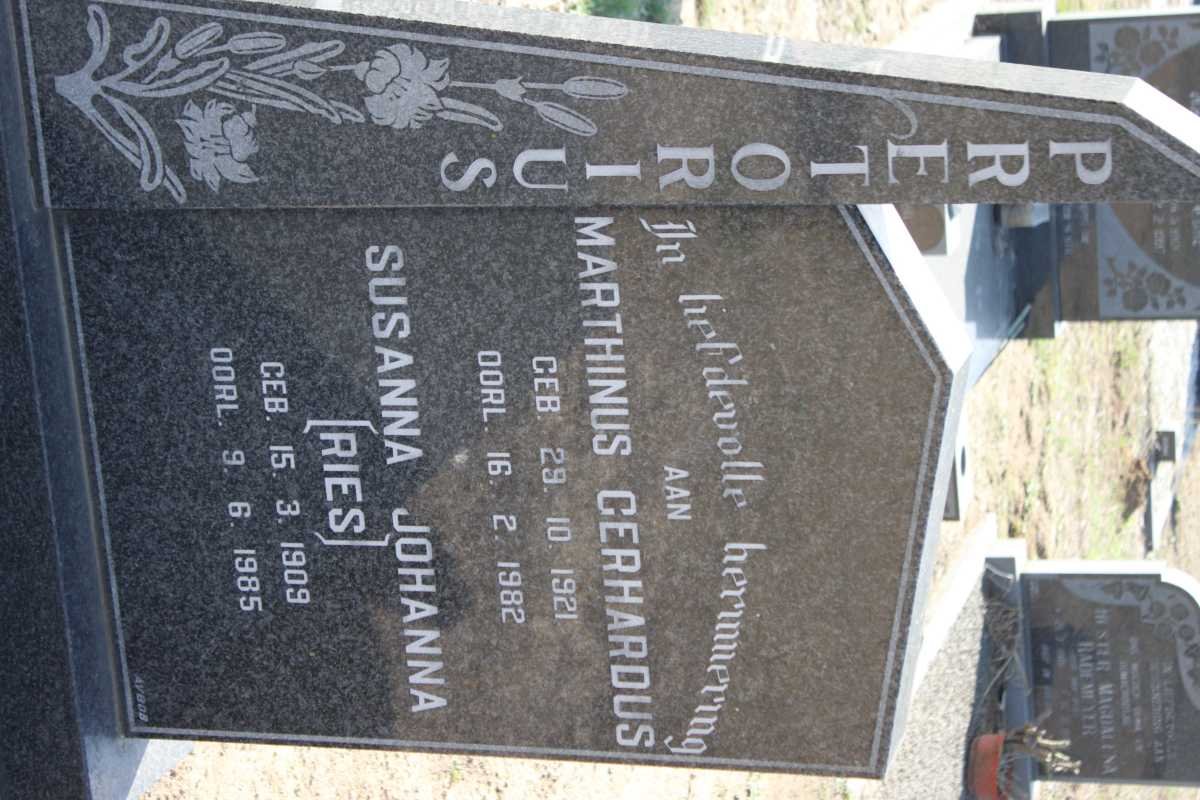 PRETORIUS Marthinus Gerhardus 1921-1982 &amp; Susanna Johanna RIES 1909-1985