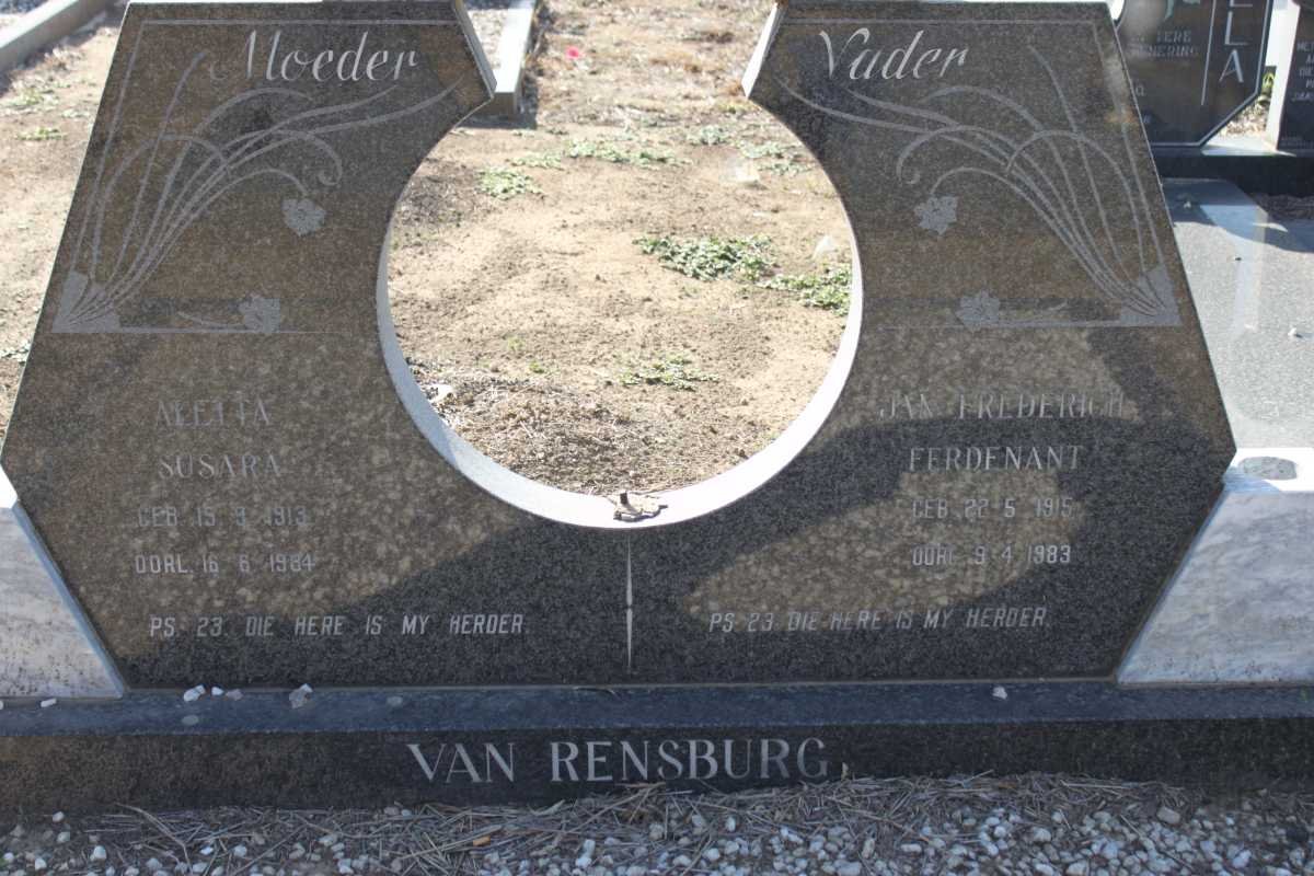 RENSBURG Jan Frederick Ferdenant, van 1915-1983 &amp; Aletta Susara 1913-1984