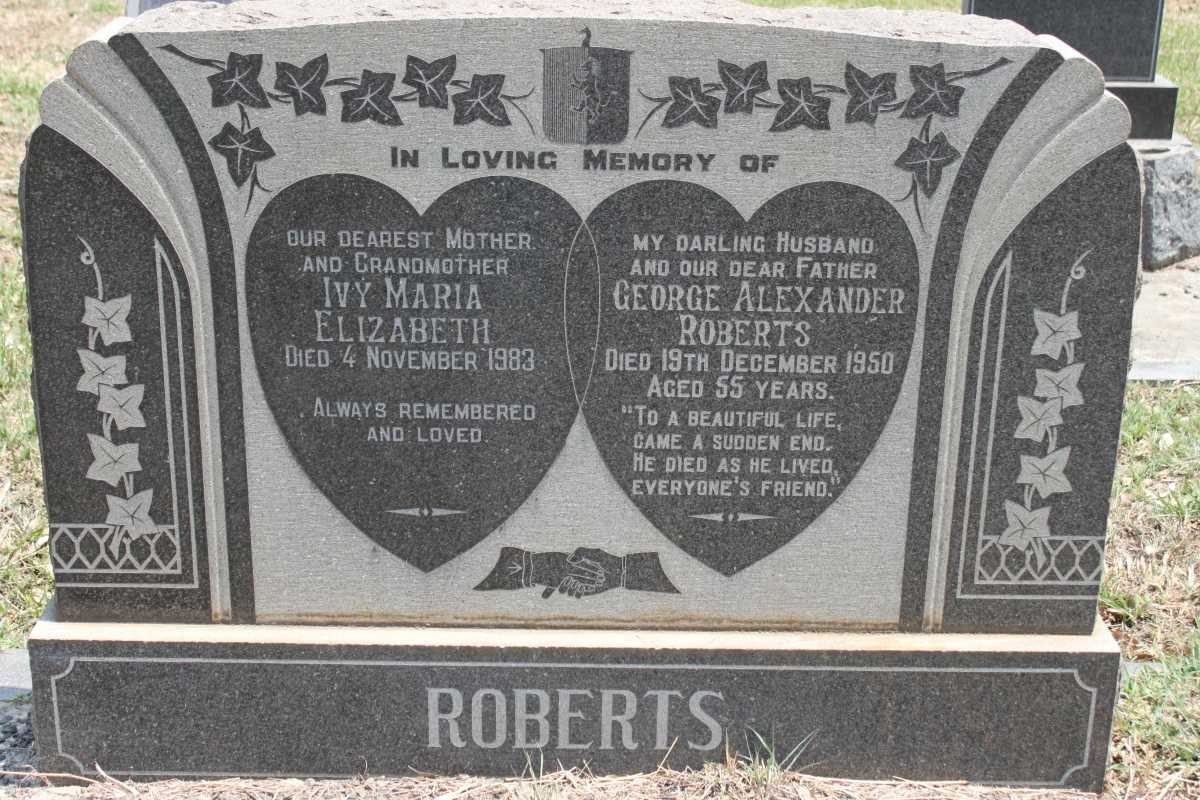 ROBERTS George Alexander -1950 &amp; Ivy Maria Elizabeth -1983