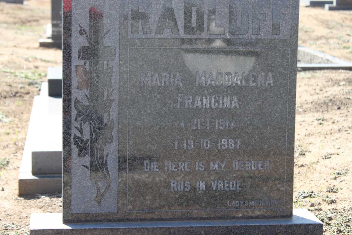 RADLOFF Maria Magdalena Francina 1917-1987