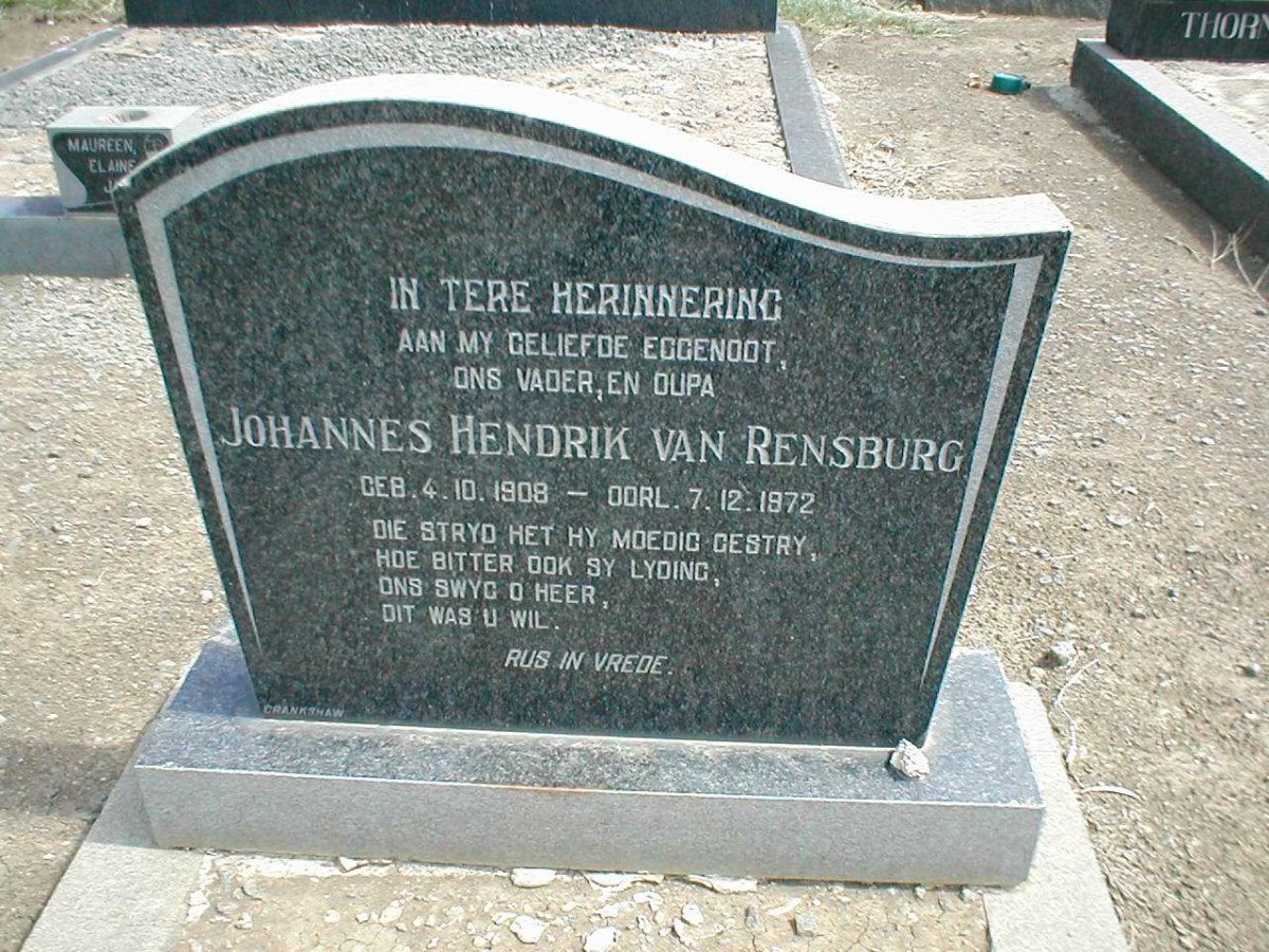 RENSBURG Johannes Hendrik, van 1908-1972