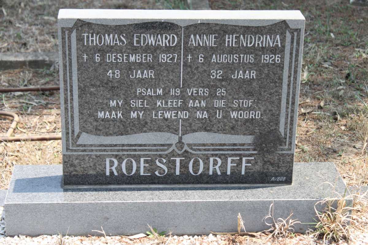 ROESTORFF Thomas Edward -1927 &amp; Annie Hendrina -1926