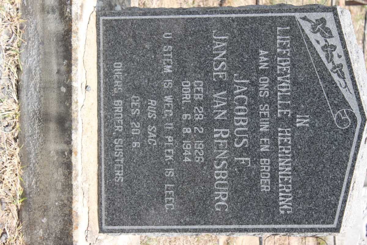 RENSBURG Jacobus F., Janse van  1926-1944