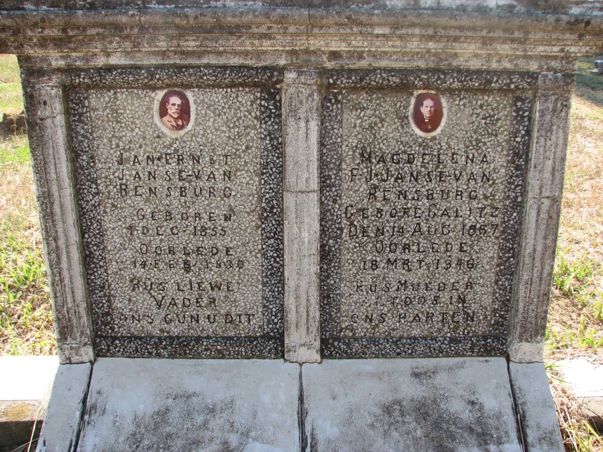 RENSBURG Jan Ernst Janse van 1855-1930 &amp; Magdelena F.J. CALITZ 1857-1946