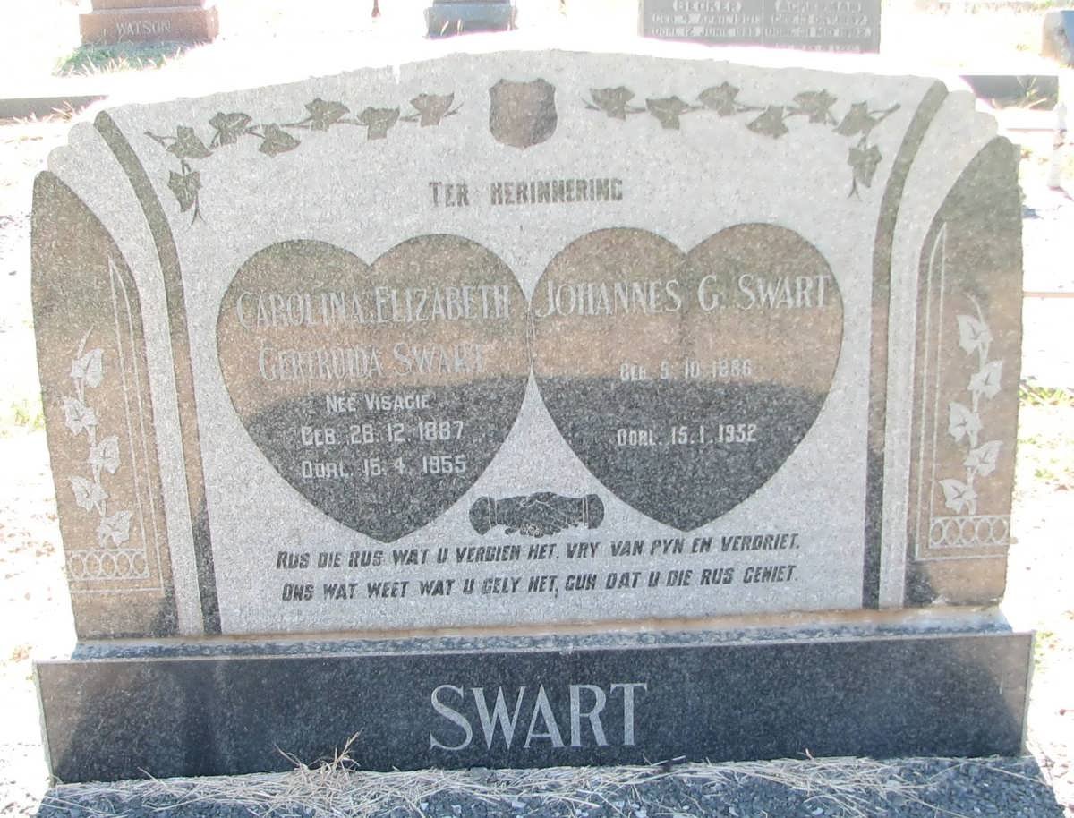 SWART Johannes G. 1886-1952 &amp; Caroline Elizabeth Gertruida VISAGIE 1887-1955
