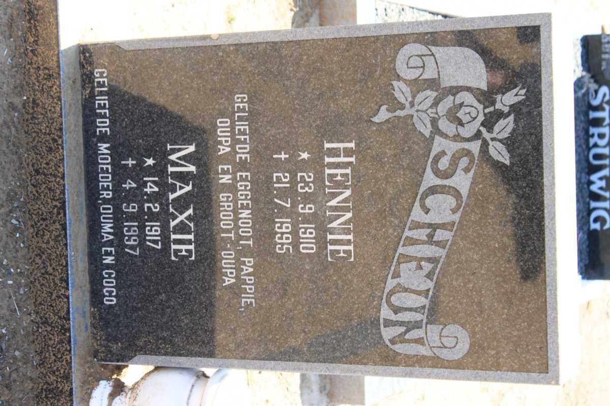 SCHEUN Hennie 1910-1995 &amp; Maxie 1917-1997