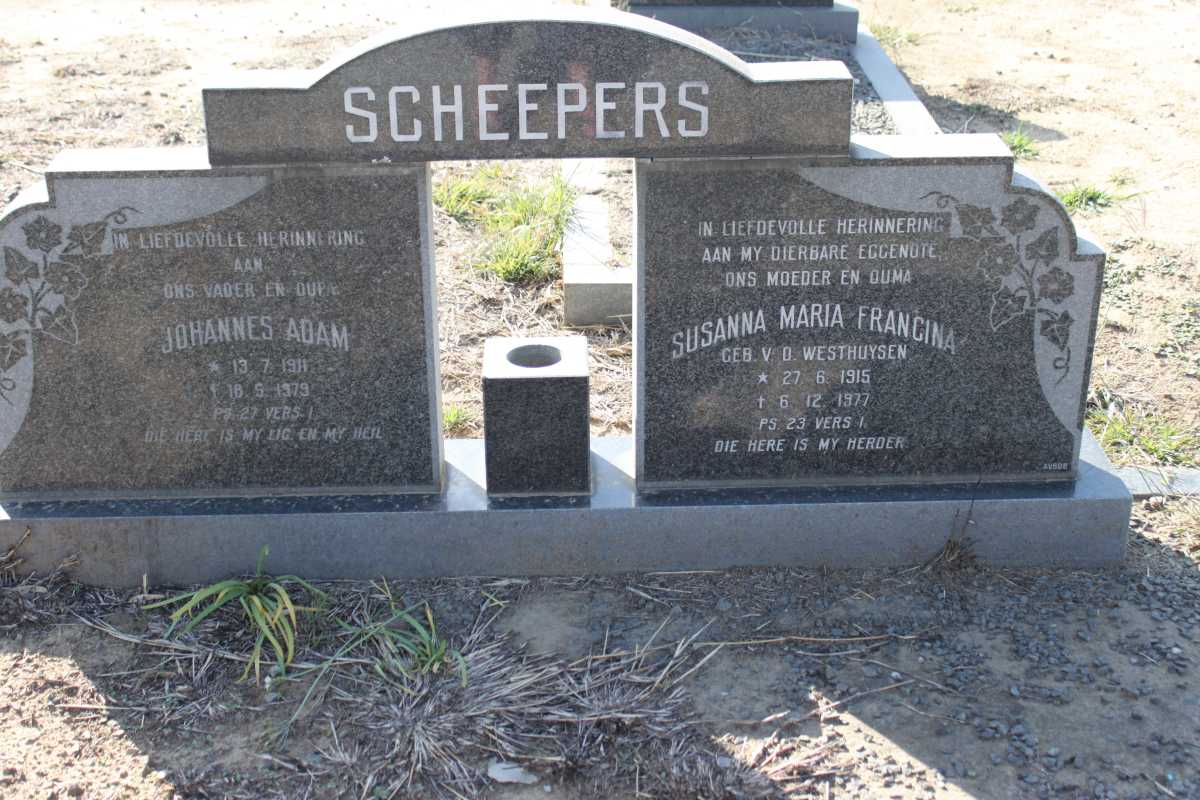 SCHEEPERS Johannes Adam 1911-1979 &amp; Susanna Maria Francina V.D. WESTHUYSEN 1915-1977