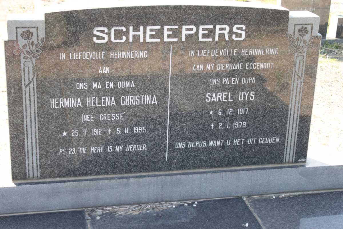 SCHEEPERS Sarel Uys 1917-1979 &amp; Hermina Helena Christina CRESSE 1912-1995