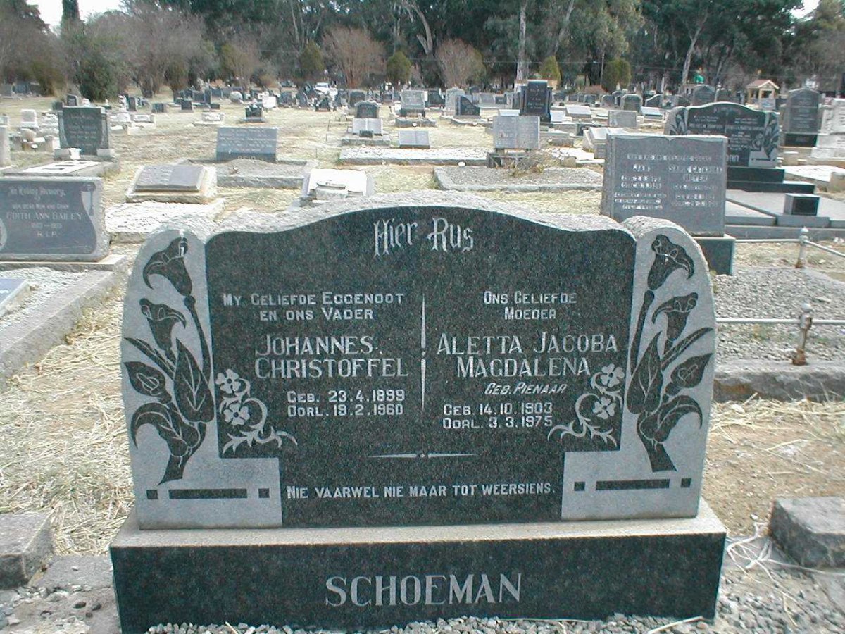 SCHOEMAN Johannes Christoffel 1899-1960 &amp; Aletta Jacoba Magdalena PIENAAR 1903-1975