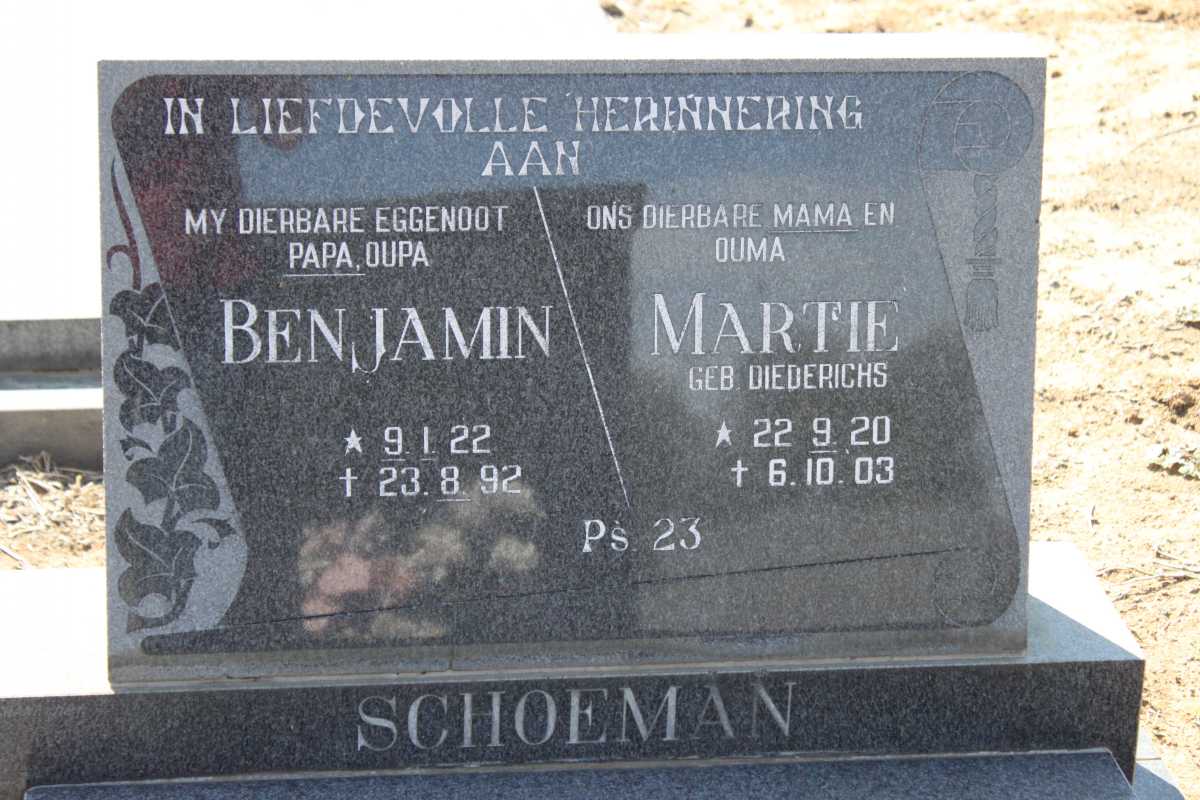 SCHOEMAN Benjamin 1922-1992 &amp; Martie DIEDERICHS 1920-2003